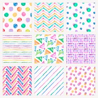 Bright geometric pattern, aesthetic watercolor design vector set