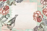 Floral frame digital journal note with copy space in vintage aesthetic butterfly and bird editable background vector