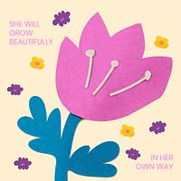 Positivity social media post template, colorful flower paper craft design vector