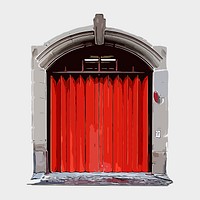 Red garage door clipart, bi-fold architecture illustration vector