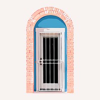 Aesthetic security door clipart, architecture with bars illustration