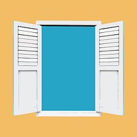 Opened window clipart, wooden exterior illustration vector