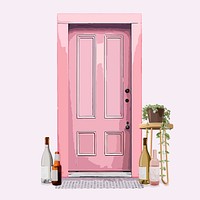 Modern house door clipart, pink interior illustration vector