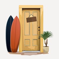 Modern house door clipart, summer interior illustration psd