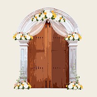 Wedding church door clipart, aesthetic illustration