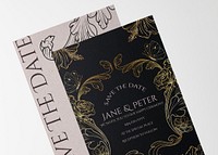 Wedding card mockup with vintage aesthetic ornamental design psd