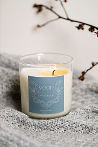 Aroma candle label mockup psd, minimal aesthetic for home decor