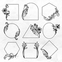 Floral frame, aesthetic vintage ornamental design vector set