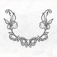 Vintage floral badge, hand drawn line art vector