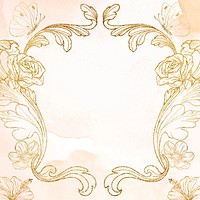 Gold flower frame, aesthetic vintage floral design vector