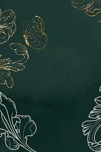 Vintage flower background, green botanical graphic vector