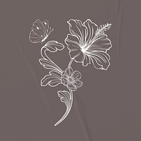 Hibiscus flower sticker, ornamental floral line art vector