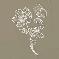 Flower sticker, ornamental floral line art vector