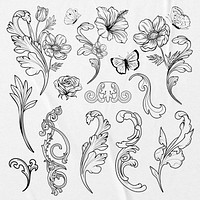 Ornament illustration, aesthetic line art design psd set