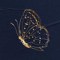 Gold butterfly sticker, aesthetic illustration psd