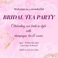 Tea party invitation template, aesthetic flower graphic for social media post psd