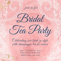 Tea party invitation template, aesthetic flower graphic for social media post psd