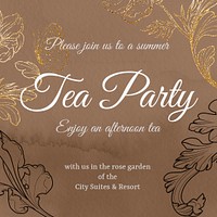 Tea party invitation template, aesthetic flower graphic for social media post psd