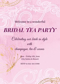 Tea party invitation poster template, filigree design psd