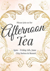 Afternoon tea invitation poster template, acanthus design vector