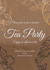 Tea party invitation poster template, filigree design psd