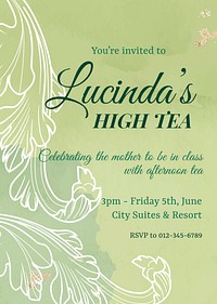 Tea party invitation poster template, acanthus design vector