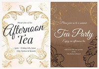 Tea party invitation poster template, acanthus design vector set