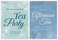 Tea party invitation poster template, acanthus design vector set