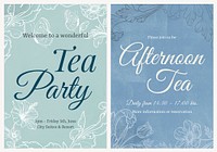 Tea party invitation poster template, filigree design psd set