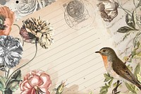 Vintage frame digital journal note with copy space in aesthetic flower and bird editable background vector