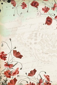 Aesthetic vintage collage digital journal note with flower and butterfly decorative design background