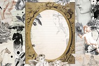 Aesthetic collage digital journal note with vintage  flower and Ephemera decorative gold frame  background