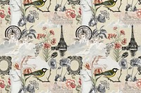 Vintage aesthetic flower pattern collage scrapbook background vector