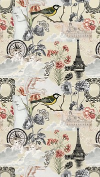 Aesthetic collage mobile wallpaper, vintage framed scrapbook journal note background for phone