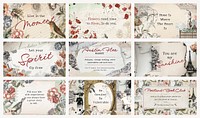 Aesthetic banner template, editable chic vintage collage journal note with quote for social media vector set