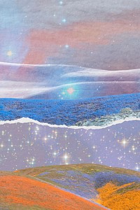 Surreal seascape torn paper background, collage art design