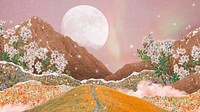 Dreamy landscape collage desktop wallpaper, pink background