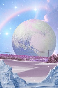 Moon collage art background, outer space landscape design