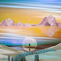 Surreal escapism collage background, sunset design psd