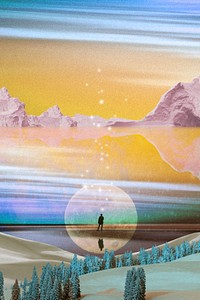 Surreal escapism collage background, sunset design