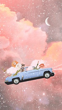 Flying car collage phone wallpaper, surreal design 