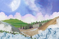 Surreal landscape collage background, aesthetic sky and cloud design