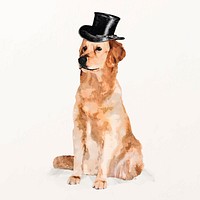 Golden retriever dog illustration vector with top hat