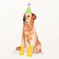 Golden retriever dog illustration vector with party hat