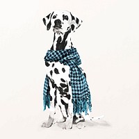Watercolor Dalmatian dog illustration vector wearing scarf, cute pet painting 