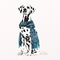 Watercolor Dalmatian dog illustration psd wearing scarf, cute pet painting 