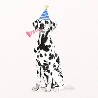 Watercolor Dalmatian dog illustration psd with birthday party hat & party popper