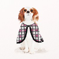 Cavalier King Charles Spaniel dog illustration psd with cape, cute pet painting 