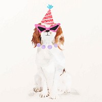 Cavalier King Charles Spaniel dog illustration vector birthday party hat