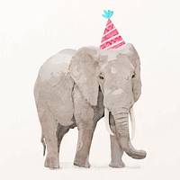 Watercolor elephant illustration vector with birthday party hat